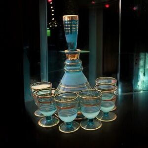 ✨ MCM Bohemian Turquoise Decanter Set – Vintage Elegance for Your Home Bar! ✨